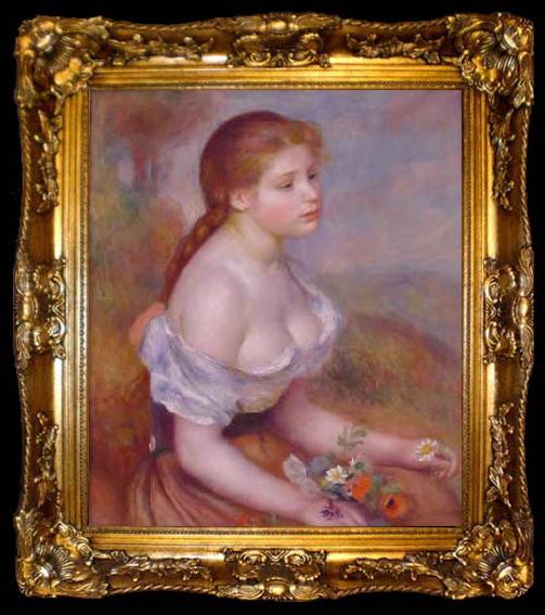 framed  Pierre Renoir Young Girl With Daisies, ta009-2